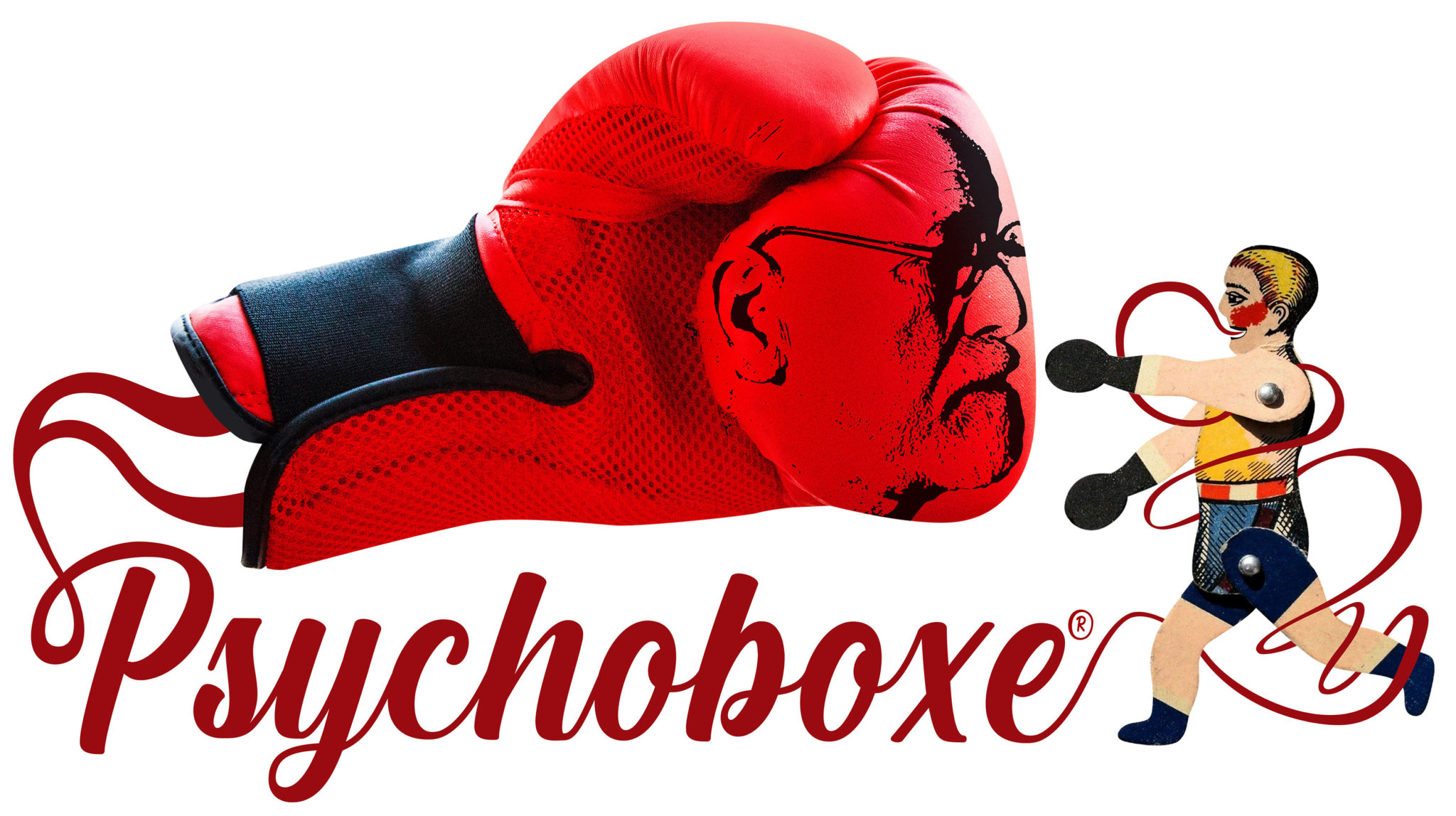 sc synergie illustration psychoboxe avec visage de Freud sur gant de boxe et mot psuchoboxe image non libre de droits